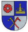 Geviert von Silber und Blau. 1: eine rote Rose mit silbernem Butzen, 2: ein goldener Brunnen mit zwei silbernen Wasserstrahlen, der eine nach rechts, der andere nach links. 3 und 4: zwei schräg auf dem Spalt sich kreuzende Rodehacken, in 3 silbern, in 4 rot.