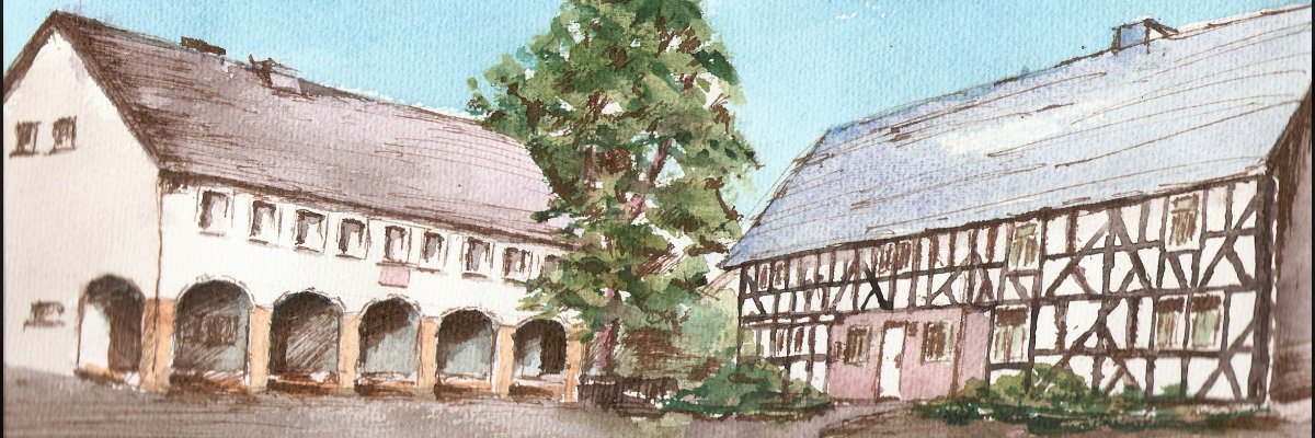 Zeichnung der Gemeindehäuser der Ortsgemeinde Giesenhausen