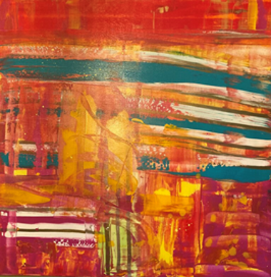 „Morgenröte am Pier“: Acryl auf Leinwand,1m x 1m