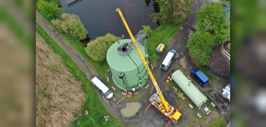 Faulturm in Luftbildansicht