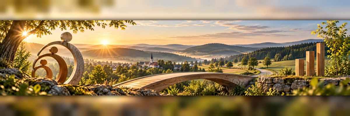 Eine Brücke vor Bäumen und Bergen