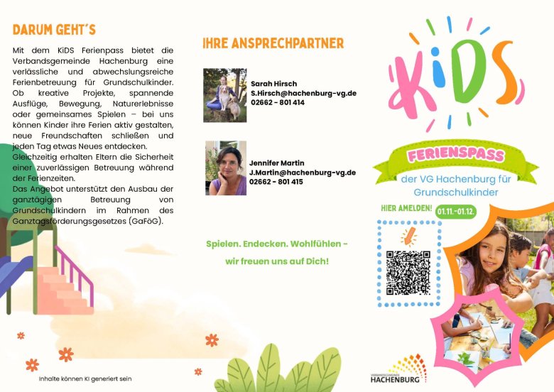 Informationsflyer zu Ferienspaß für Grundschulkinder